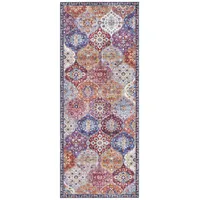 ELLE DECORATION Kashmir Ghom Orientalischer Teppich - Kurzflor Vintage-Look Orientalisch Ornamente-Muster Klassischer Orientteppich für Wohnzimmer Esszimmer Flur oder Schlafzimmer Bunt, 80x200cm