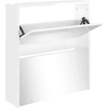 vidaXL Schuhschrank mit Spiegel 63 x 17 x 67 cm hochglanz-weiß / weiß