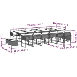 vidaXL 17-tlg. Garten-Essgruppe mit Kissen Braun Poly Rattan