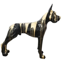 Casa Padrino Designer Dekofigur Hund Deutsche Dogge Schwarz / Gold 125 x H. 110 cm - Lebensgroße Deko Skulptur - Wetterbeständige Tierfigur