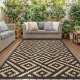 GENlMO Outdoor Teppich Wetterfest 150x240cm Picknickdecke Plastik-Strohhalm Matte UV-bestandig Camping Teppich Waschbarer Outdoor Teppiche fur Garten, Balkon,Pool, Deck, Hinterhof, Schwarz & Braun