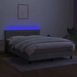 vidaXL Boxspringbett mit Matratze & LED Hellgrau 140x200 cm Stoff
