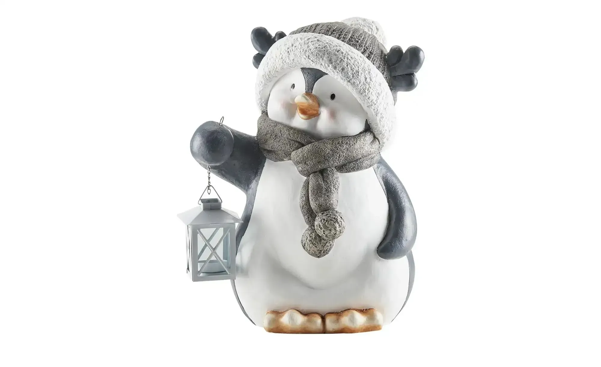 HOME STORY Deko Pinguin mit Laterne   ¦ grau ¦ Magnesia,Metall,Glas ¦ Maße (cm): B: 28 H: 37 T: 24.0