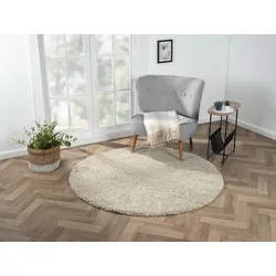 Hochflor-Teppich "My Shaggy", beige, H:37mm Ø:150cm, Polypropylen (PP), MYFLAIR MÖBEL & ACCESSOIRES, Teppiche, Shaggy, Uni Farben, leicht glänzend, Microfaser, extra flauschig