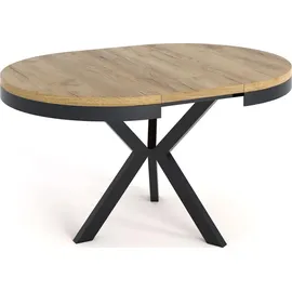 WFL GROUP Runder Ausziehbarer Esstisch im Loft-Stil - Industrieller Tisch mit Schwarzen Metallbeinen - Platzsparender Tisch für Wohnzimmer - Craft Eiche - 1... - Braun