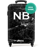 NoBoringSuitcases.com® Koffer personalisiert, Handgepäck Koffer - Koffer 55x40x20, Kleiner Koffer - Handgepäck Trolley - Schwarzer Marmor mit Weiß - Leicht - Koffer mit Namen Initialen