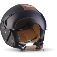 MOTO Helmets® H44 „Vintage Black“ · Jet-Helm · Motorrad-Helm Roller-Helm Scooter-Helm Bobber Mofa-Helm Chopper Retro Cruiser Vintage Pilot Biker · ECE Visier Schnellverschluss Tasche M (57-58cm)