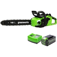 Greenworks Tools Akku-Kettensäge GD40CS18 +Li-Ion 40V 4Ah wiederaufladbarer leistungsstarker Akku+passend für alle Geräte und Akkus der 40V Greenworks Tools Serie