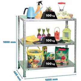 Proregal Lagerregal Metall 100x100x40 cm Silber 3 Fachböden