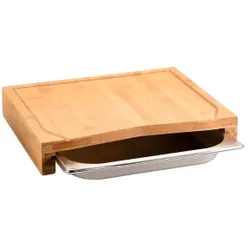 Kesper Schneidebrett, mit Auffangschale, Bambus, Tranchierbrett mit Edelstahl-Auffangschale, Gastro-Norm 1/2, Maße gesamt: 36,5 x 28,5 x 6,8 cm