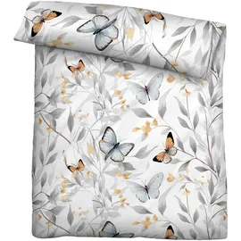 biberna Bettwäsche Tencel 0474494 Schmetterlinge 1x 135x200 cm + 1x 80x80 cm, Weiss