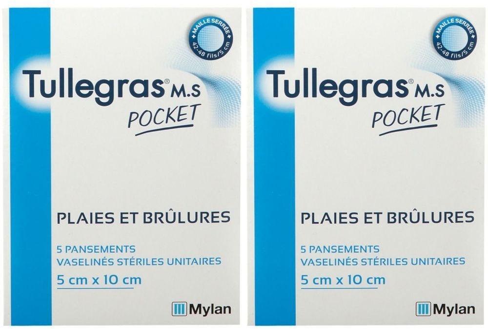 T​ulle Gras MS Pocket, Pansement gras protecteur, vaseliné, stérile 5 cm x 10 cm 2x5 pc(s) bandage(s)