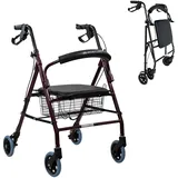 Mobiclinic Rollator Escorial Faltbar Aluminium mit Sitzfläche und Rückenlehne Bordeaux