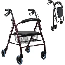 Mobiclinic Rollator Escorial Faltbar Aluminium mit Sitzfläche und Rückenlehne Bordeaux