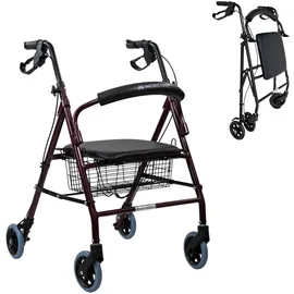 Mobiclinic Rollator Escorial Faltbar Aluminium mit Sitzfläche und Rückenlehne Bordeaux
