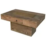 Massivmoebel24 MASSIVMOEBEL24.DE | LEEDS Couchtisch aus Massivholz - Grau, geölt | aus Sheesham-Holz | 90x60x46cm | mit Schublade und Glasscheibe| Kaffeetisch Sofatisch