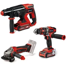 Einhell Power X-Change Akku-Werkzeug-Set (Akku-Winkelschleifer TE-AG 18/115-2 Li, Akku-Schlagbohrschrauber TE-CD 18/48 Li-i, Akku-Bohrhammer TE-HD 18/20 Li, 2x 3,0 Ah Akku, Ladegerät)