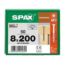 SPAX Tellerkopf T-STAR plus T40 8x200mm, 50er-Pack (0251010802005)