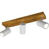 Trio Leuchten Marley 3-flammig, natur, 812400331, Metall Weiß matt, Holz, exklusiv 3x GU10