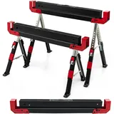 FANTASK 2er-Set Arbeitsbock höhenverstellbar bis 1180 kg belastbar mit Griff, Klappbarer Sägebock Rutschfeste PVC-Oberseite, Rot+Schwarz Tragbarer Unterstellbock
