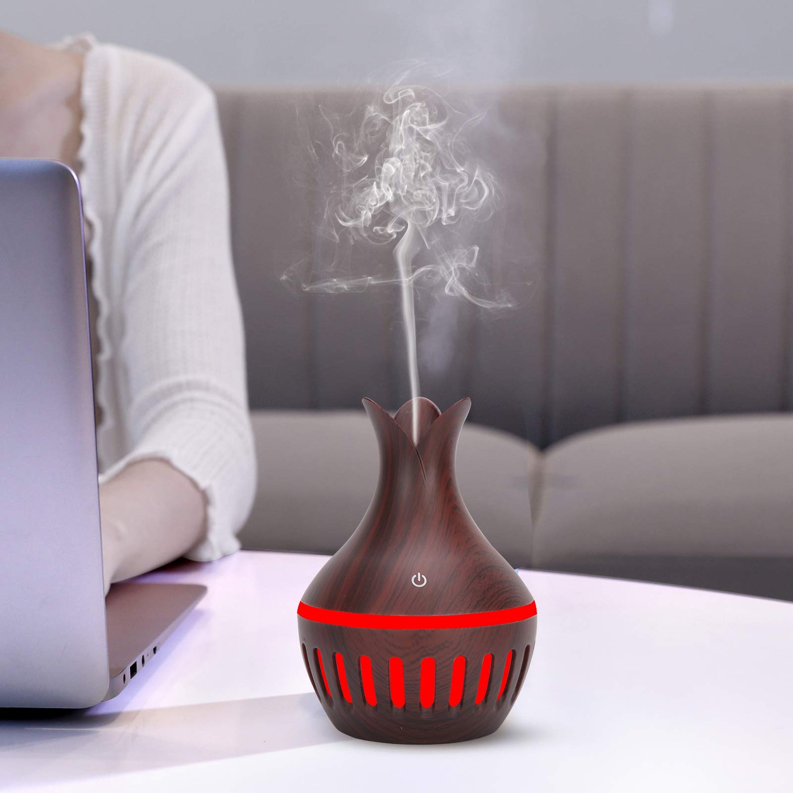 Yinhing Luftbefeuchter, Mute Aroma-Luftbefeuchter, tragbarer Desktop-Luftbefeuchter in Form Einer Mini-Blumenvase, Luftbefeuchter mit Nachtlicht, USB-Mini-Luftbefeuchter, Dampfdiffusor für zu Hause