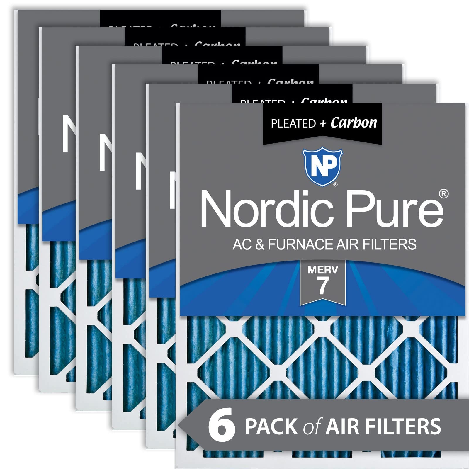Nordic Pure MERV 7 Plus Carbon AC Ofen-Luftfilter, 16 x 16 x 1, 6 Stück