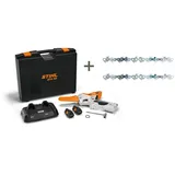 STIHL GTA 40 Set mit 2x Akku AS 2 und Ladegerät AL 5-2 + 2x extra Sägeketten + stabiler Transportkoffer mit Einlage, Akku-Astsäge, AS-System