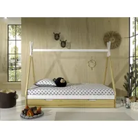 Vipack Tipi Zelt Bett Liegefläche 90 x 200 cm, inkl. Rolllattenrost und Bettschublade (Natur), Aus