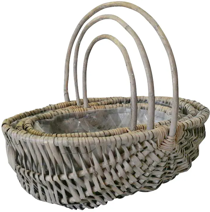 Kartoffelkorb S/3 31x18x10/36x25x13cm 42x31x15cm mit Folie  - grau wash
