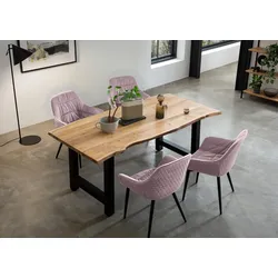 Essgruppe SALESFEVER, rosa (natur, rose, schwarz, rose, schwarz), Samt, 180-90, Massivholz, Polyester, Metall, Sitzmöbel-Sets