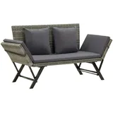 vidaXL Gartenbank mit Auflagen 176 cm Grau Poly Rattan