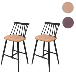2er-Set Barhocker HWC-G69, Tresenhocker Barstuhl, Massivholz Retro Design Metall Fu√üablage Gastronomie ~ naturfarben
