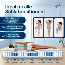 AM Qualitätsmatratzen Orthopädische 7 Zonen Taschenfederkernmatratze 100 x 220 cm H2