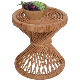 Mendler Beistelltisch HWC-M31, Blumentisch Rattantisch Kaffeetisch, rund 43x38x38cm, Kubu-Rattan natur