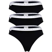 Lacoste Damen Strings, 3er Pack - Thong, Unterwäsche, Cotton Stretch, Logobund, einfarbig Schwarz M