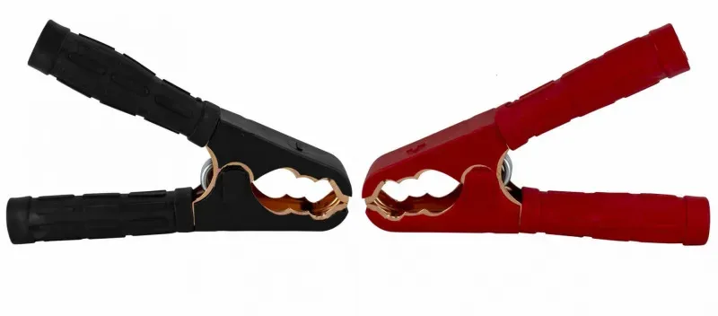 Set aus 2 isolierten Krokodilklemmen für Autobatterien mit Kupferbeschichtung, 300 A, rot und schwarz