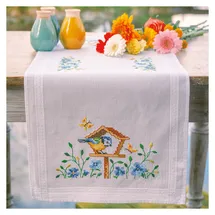 Vervaco Tischläufer Kreuzstich Stickpackung Vogelhäuser, Stickbild gedruckt, 40x100cm
