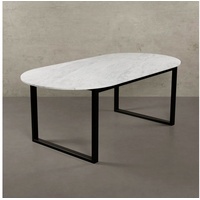 MAGNA Atelier Esstisch BERGEN OVAL mit Marmor Tischplatte, ovaler Marmor Esstisch, Metallgestell, 200x100x75cm weiß