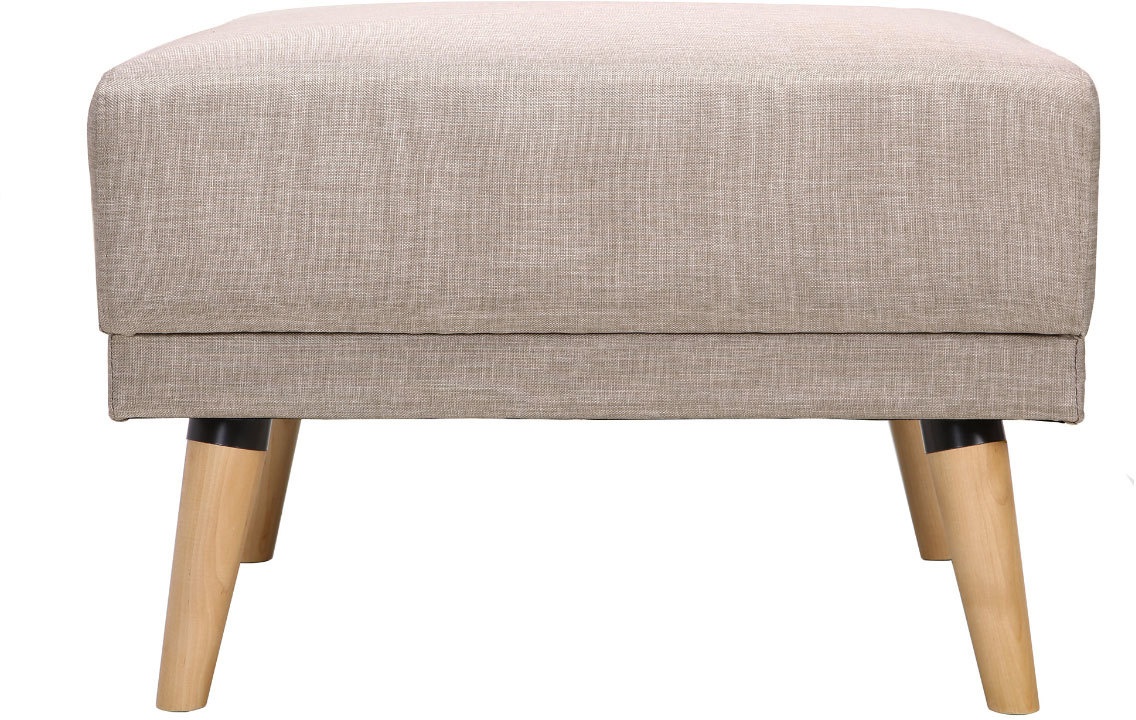 Pouf repose-pieds scandinave en tissu beige et bois clair ULLA