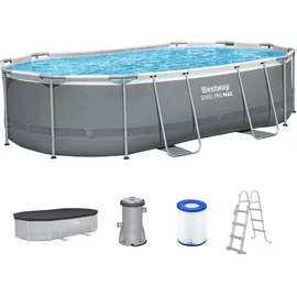 BESTWAY Power Steel Frame Pool oval Set 488 x 305 x 107 cm inkl. Filterpumpe (5-tlg.)