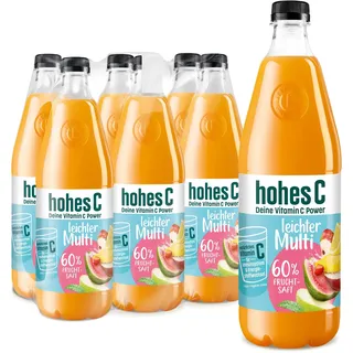 hohes C leichter Multi (6 x 1l), 60% Fruchtsaft, Multivitaminsaft, Vitamin C, ohne Zuckerzusatz laut Gesetz, vegan, mit recyceltem PET