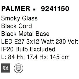 Nova Luce Palmer 3-flg. 70 cm schwarz, Rauchiggrau