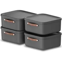 Rotho 4er-Set Aufbewahrungsbox mit Deckel 20l, Kunststoff, anthrazit, 20