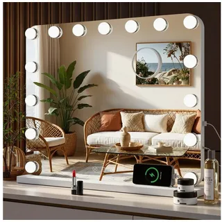 GBLY Schminkspiegel mit licht 3 Beleuchtungsmodi Touch Steuerung und Abnehmbare Lupe Tischspiegel für Schminktisch Weiß