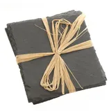 Dragimex Getränkeuntersetzer Schiefer-Untersetzer. 10x10cm 4 Schieferplatten. Kanten Gebrochen grau