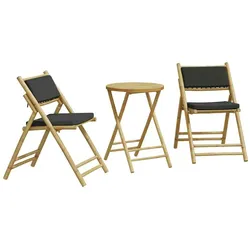 vidaXL 3-tlg. Bistro-Set Klappbar mit Dunkelgrauen Kissen Bambus