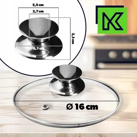 Kadax Topfdeckel "Salerno", Universaldeckel aus Glas mit Silbergriff, 16 cm