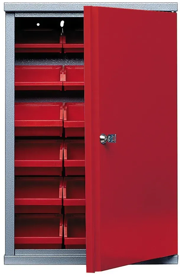 Hängeschrank mit 18 Sichtboxen, HxBxT 600 x 400 x 160 mm, rot