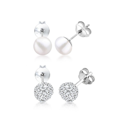 Elli Ohrring-Set Kugel Perle Set Kristalle 925 Silber, Kugel, Perle weiß