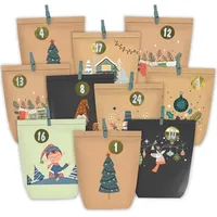 LuxusKollektion Papiertüten Adventskalender zum Befüllen, 24 Weihnachtskalender mit Aufkleber, DIY Geschenktüten Braun Schwarz